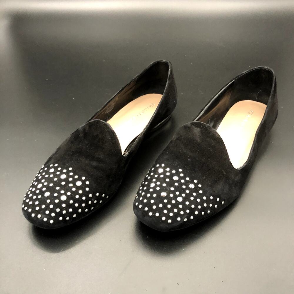 Franco Sarto Black Suede Beaded Flats, Women's Size 8M/EUR 39
